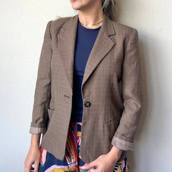 Vintage Joan Leslie Blazer Brown Black Houndstooth Size 4P - Picture 2 of 7